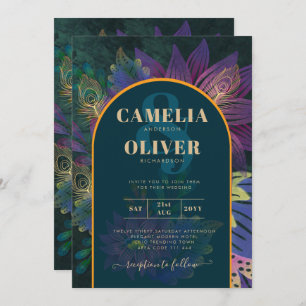 LeahG Green Purple Gold JEWEL TONES Wedding INVITE