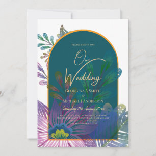 LeahG Green Purple Gold JEWEL TONES Wedding INVITE