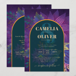 LeahG Green Purple Gold JEWEL TONES Wedding INVITE