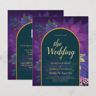 LeahG Green Purple Gold JEWEL TONES Wedding INVITE