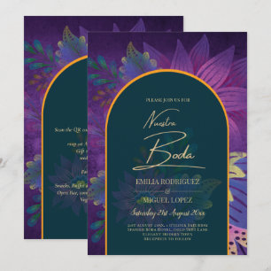LeahG Green Purple Gold JEWEL TONES Wedding INVITE