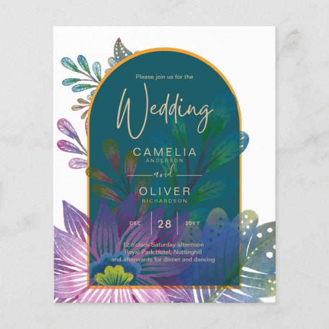 LeahG Green Purple Gold JEWEL TONES Wedding INVITE Flyer (Front)