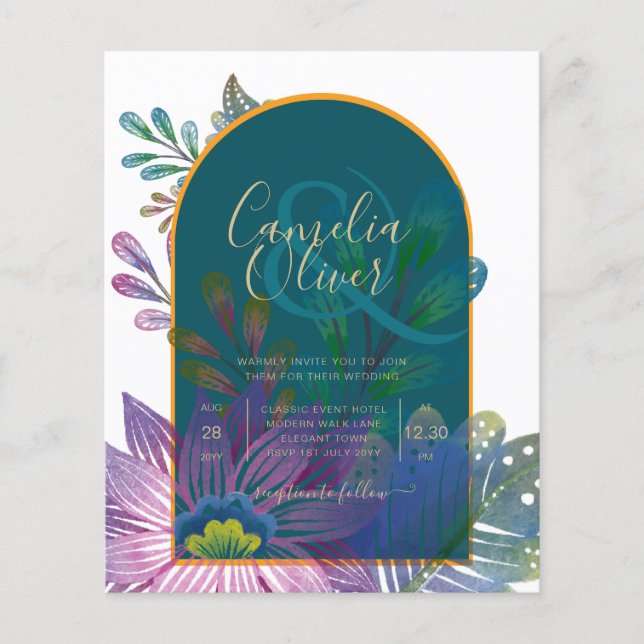 LeahG Green Purple Gold JEWEL TONES Wedding INVITE Flyer (Front)