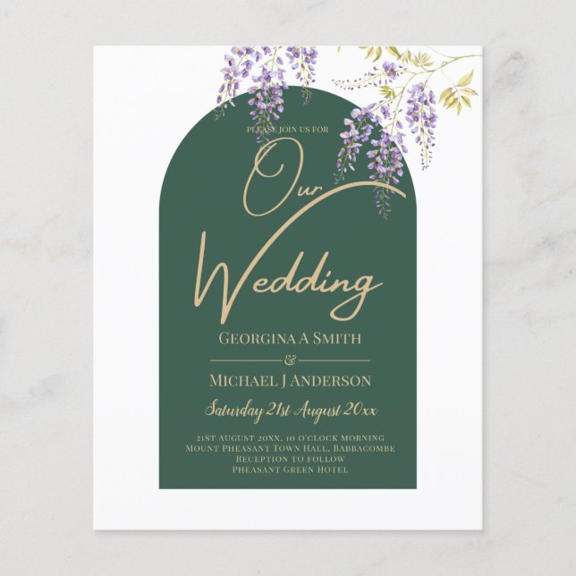 LeahG Green Purple Gold WISTERIA Wedding INVITE Flyer (Front)
