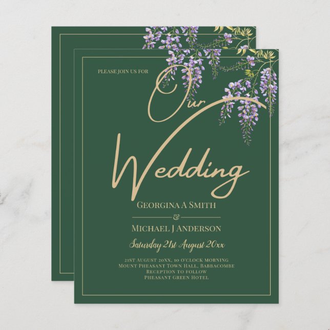 LeahG Green Purple WISTERIA Wedding INVITE (Front/Back)