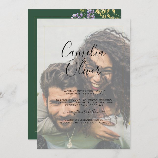 LeahG Green Purple WISTERIA Wedding INVITE (Front/Back)