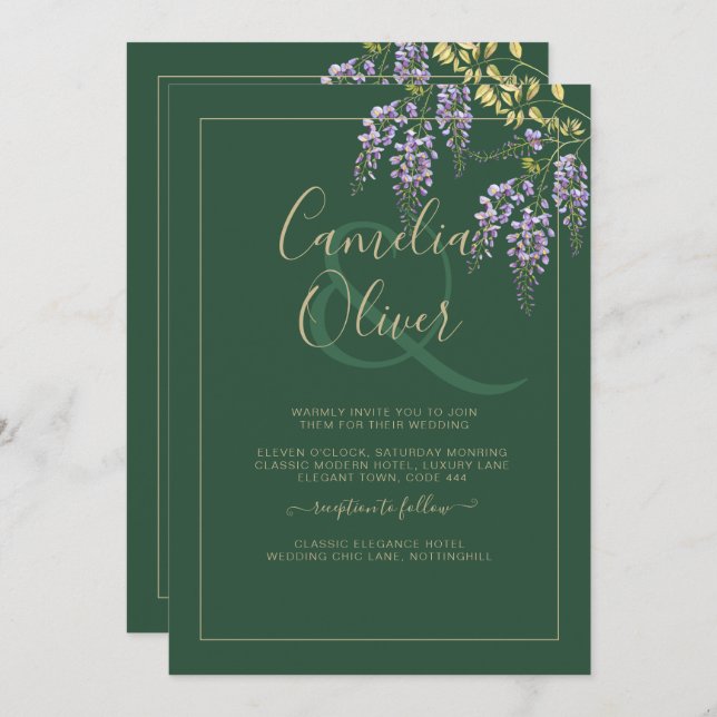 LeahG Green Purple WISTERIA Wedding INVITE (Front/Back)