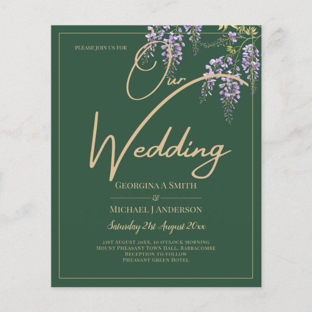 LeahG Green Purple WISTERIA Wedding INVITE (Front)