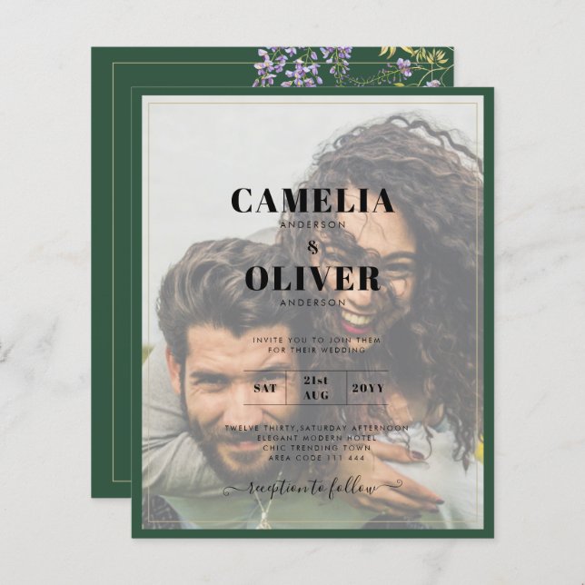 LeahG Green Purple WISTERIA Wedding INVITE (Front/Back)