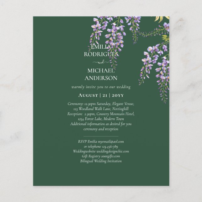 LeahG Green Purple WISTERIA Wedding INVITE Flyer (Front)