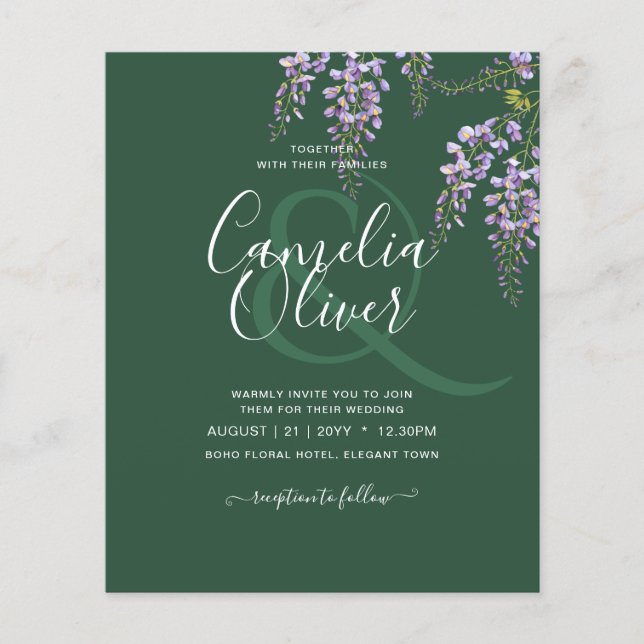LeahG Green Purple WISTERIA Wedding INVITE Flyer (Front)
