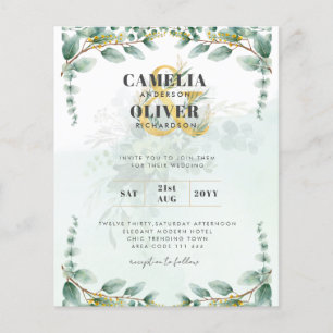 LeahG Greenery Eucalyptus Gold Wedding Invite QR C Flyer