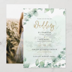 LeahG Greenery Gold PHOTO Wedding Invite