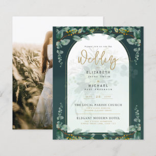 LeahG Greenery Gold PHOTO Wedding Invite