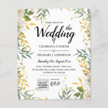 LeahG Greenery Gold Wedding QR CODE RSVP INVITE
