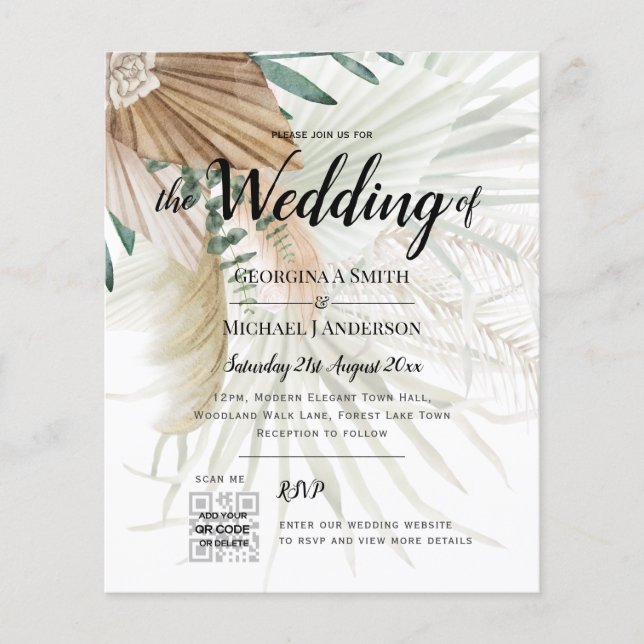 LeahG Greenery Gold Wedding QR CODE RSVP INVITE Flyer (Front)