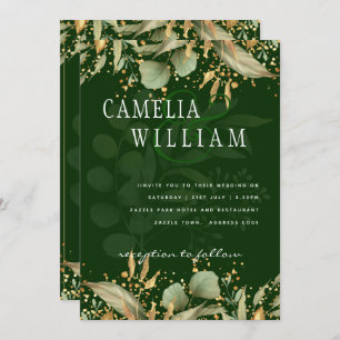 LeahG Greenery Leaves Green Gold Wedding Invite