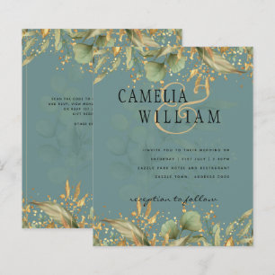 LeahG Greenery Leaves Green Gold Wedding Invite