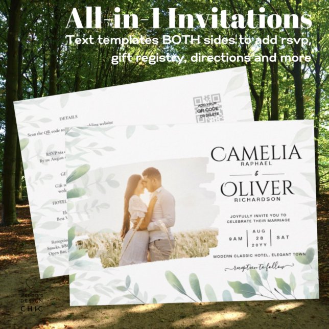 LeahG Greenery Leaves PHOTO OVERLAY Wedding Invite (Creator Uploaded)
