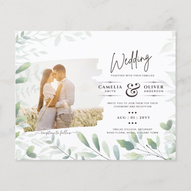 LeahG Greenery Leaves PHOTO OVERLAY Wedding Invite Flyer (Front)
