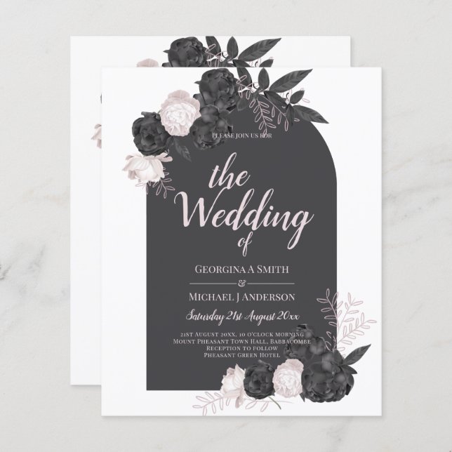 LeahG Grey Pink Roses Modern Fall Winter Wedding  (Front/Back)