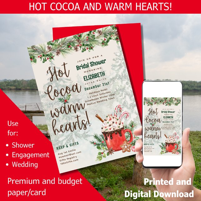 LeahG Hot Cocoa Warm Hearts Winter Bridal Shower Invitation (Creator Uploaded)