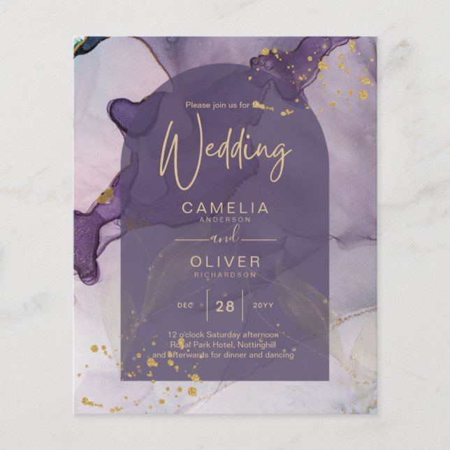 LeahG Ink Ombre Purple Lavender Gold Wedding Flyer (Front)