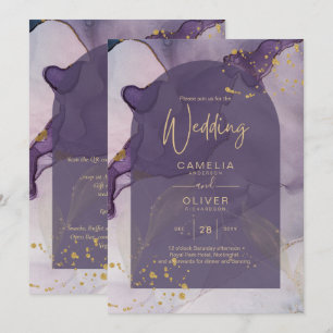 LeahG Ink Ombre Purple Lavender Gold Wedding Invitation