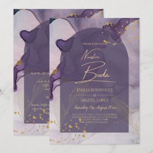 LeahG Ink Ombre Purple Lavender Gold Wedding Invitation