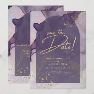 LeahG Ink Ombre Purple Lavender Gold Wedding Invitation