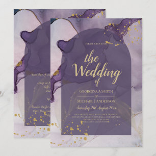 LeahG Ink Ombre Purple Lavender Gold Wedding Invitation