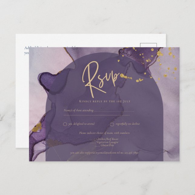 LeahG Ink Ombre Purple Lavender Gold Wedding Postcard (Front/Back)