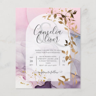 LeahG Ink Ombre Purple Pink Pink Gold Wedding Flyer