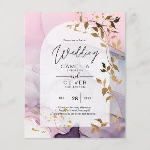 LeahG Ink Ombre Purple Pink Pink Gold Wedding Flyer
