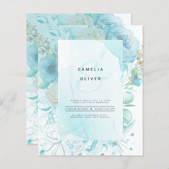 LeahG INK Sea Glass Turquoise Aqua Abstract INVITE (Front/Back)