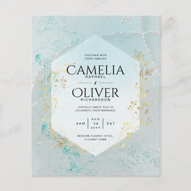 LeahG INK Sea Glass Turquoise Gold Aqua INVITE (Front)