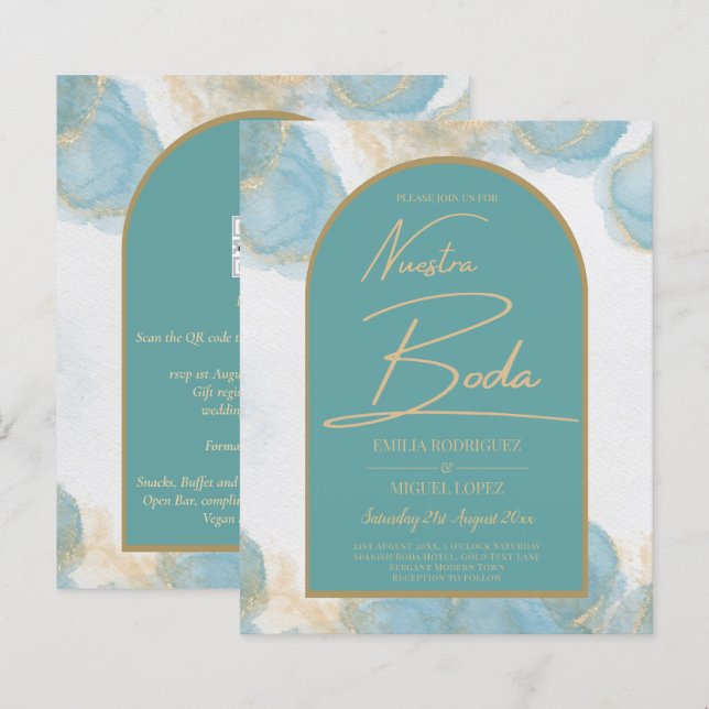 LeahG INK Sea Glass Turquoise Teal Gold INVITE (Front/Back)