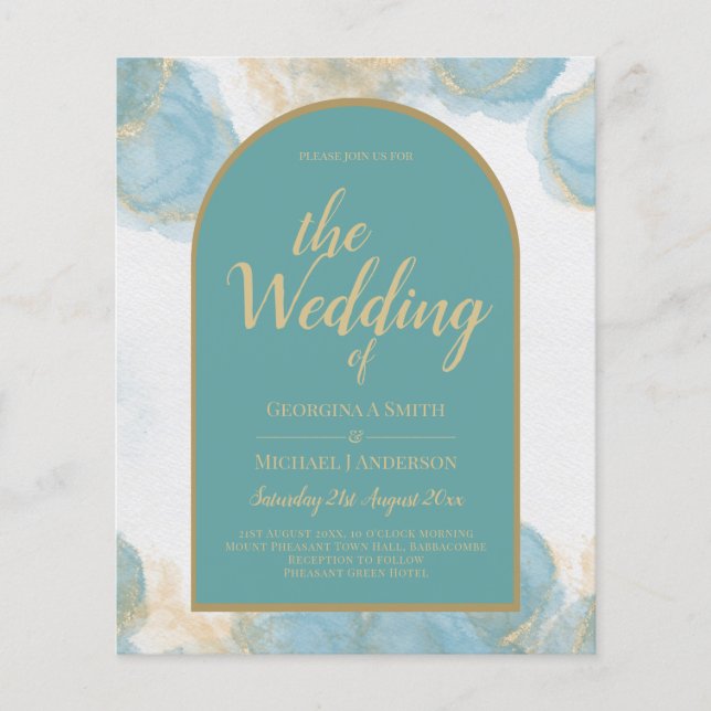 LeahG INK Sea Glass Turquoise Teal Gold INVITE (Front)