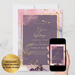 LeahG® Lavender INK Mauve Purple Gold Wedding Invitation