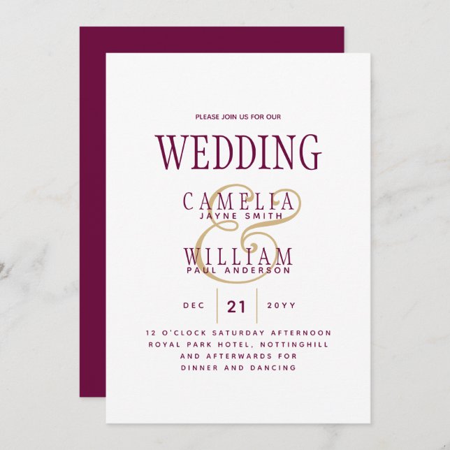 LeahG Magenta Berry Pink Wedding Invite (Front/Back)