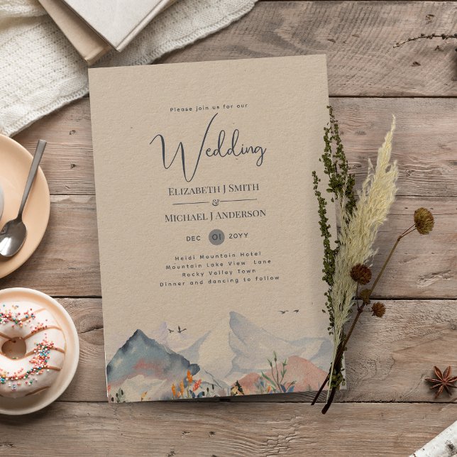 LeahG Mountain Scene Winter Kraft Wedding Invitation (Creator Uploaded)