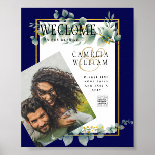 LeahG NAVY BLUE GOLD Greenery Eucalyptus Wedding Poster