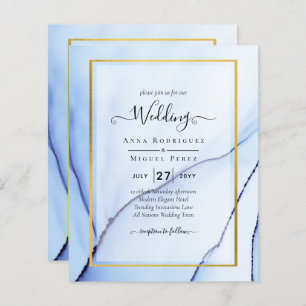 LeahG Navy Blue Gold INK Abstract Wedding INVITE
