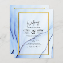 LeahG Navy Blue Gold INK Abstract Wedding INVITE