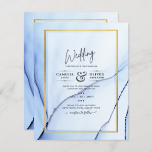 LeahG Navy Blue Gold INK Abstract Wedding INVITE