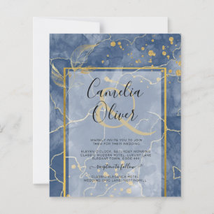 LeahG Navy Blue Gold INK Abstract Wedding INVITE