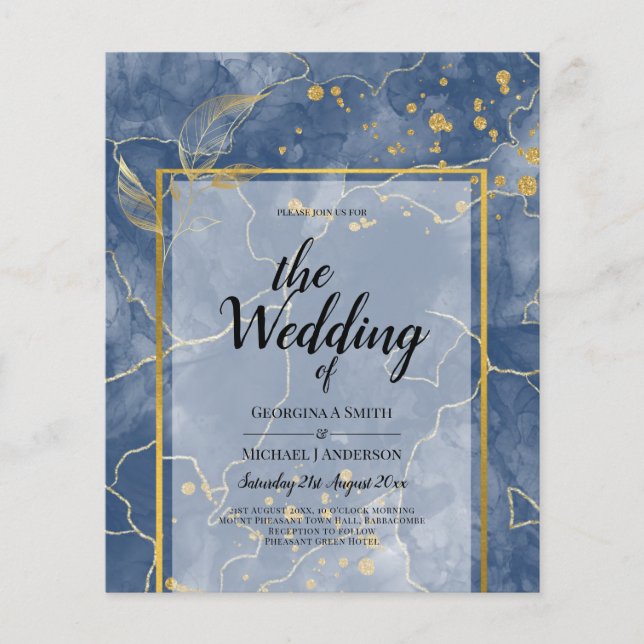 LeahG Navy Blue Gold INK Abstract Wedding INVITE Flyer (Front)