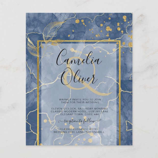 LeahG Navy Blue Gold INK Abstract Wedding INVITE Flyer (Front)