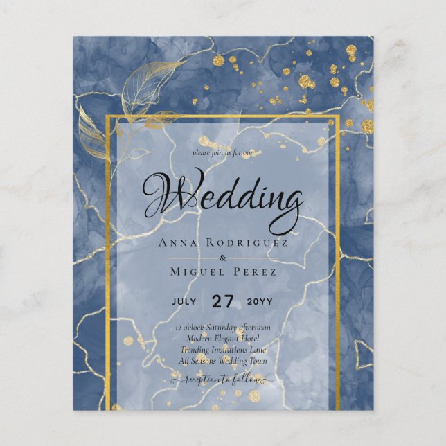 LeahG Navy Blue Gold INK Abstract Wedding INVITE Flyer (Front)