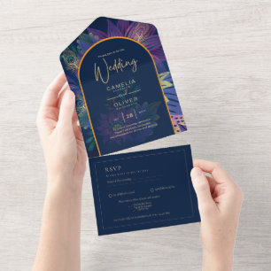 LeahG Navy Purple Gold JEWEL TONES Wedding INVITE